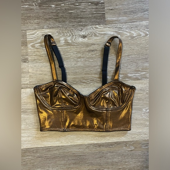 FREE PEOPLE Metallic Gold Corset Bra Top - Picture 1 of 3